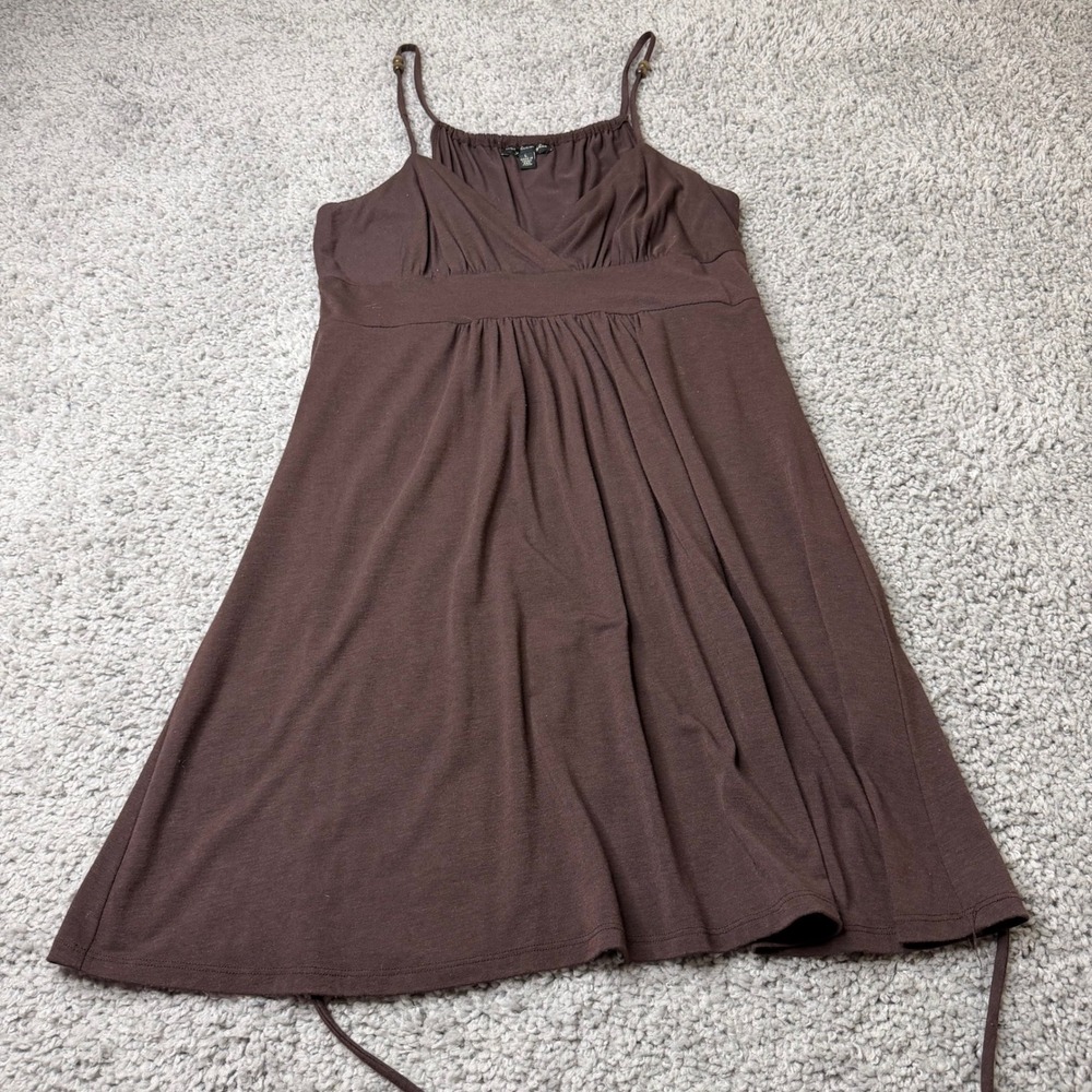 City Triangles Brown Empire Waist Mini Dress Boho Beaded Straps Womens Large - Picture 3 of 3